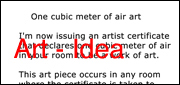One cubic meter of air, art certificate